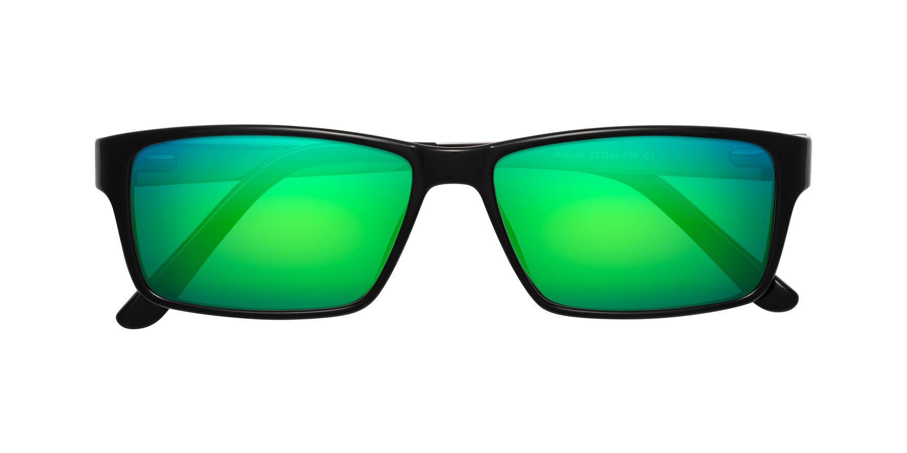 Folded Front of Natural in Black with Green Mirrored Lenses