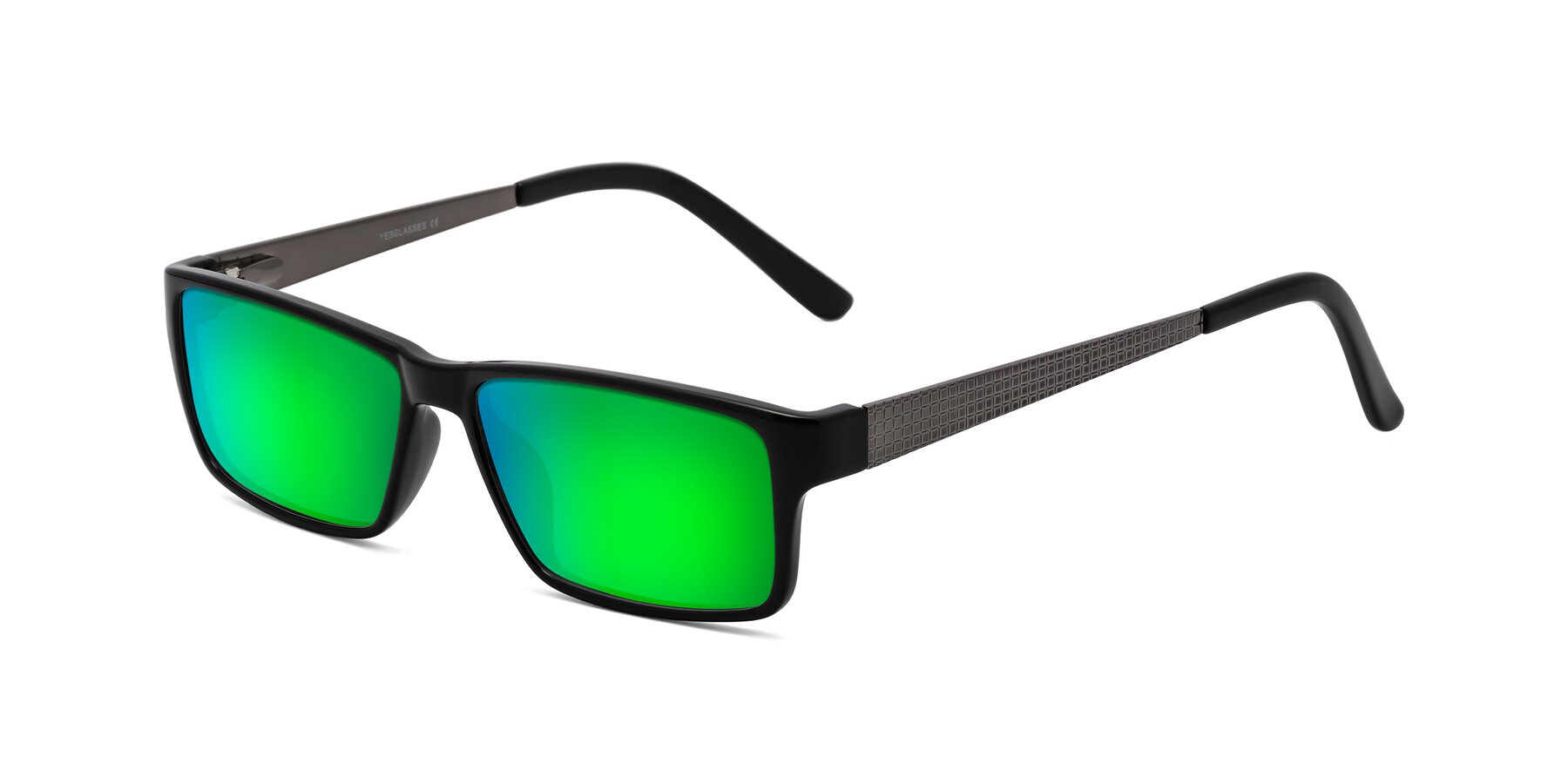 Angle of Natural in Black with Green Mirrored Lenses