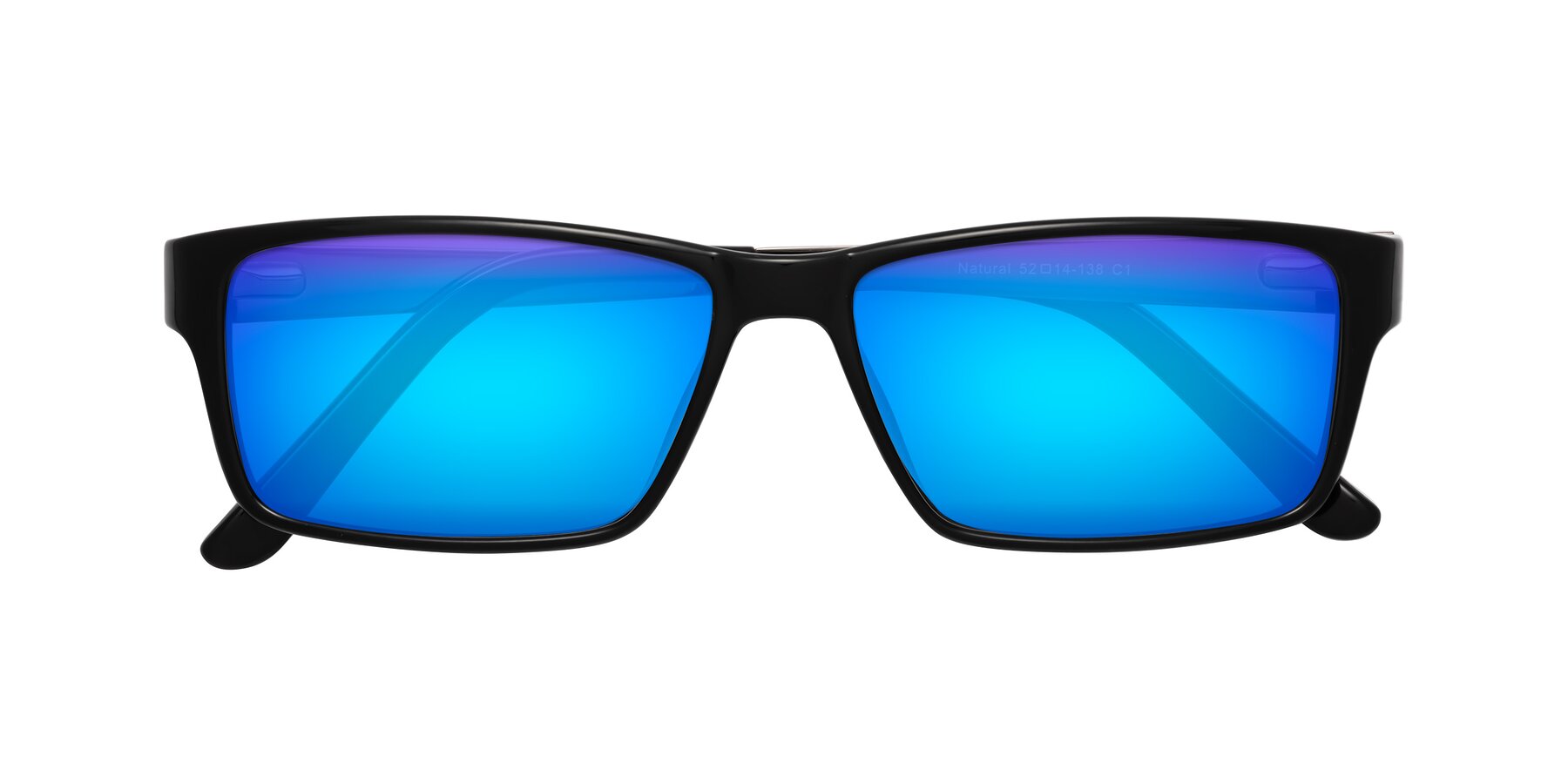 Folded Front of Natural in Black with Blue Mirrored Lenses