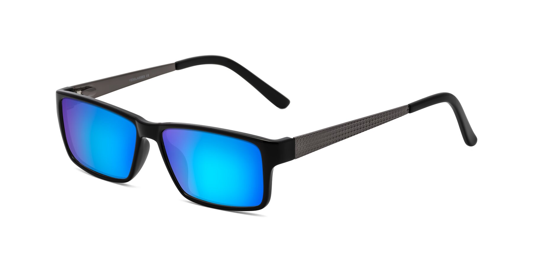 Angle of Natural in Black with Blue Mirrored Lenses