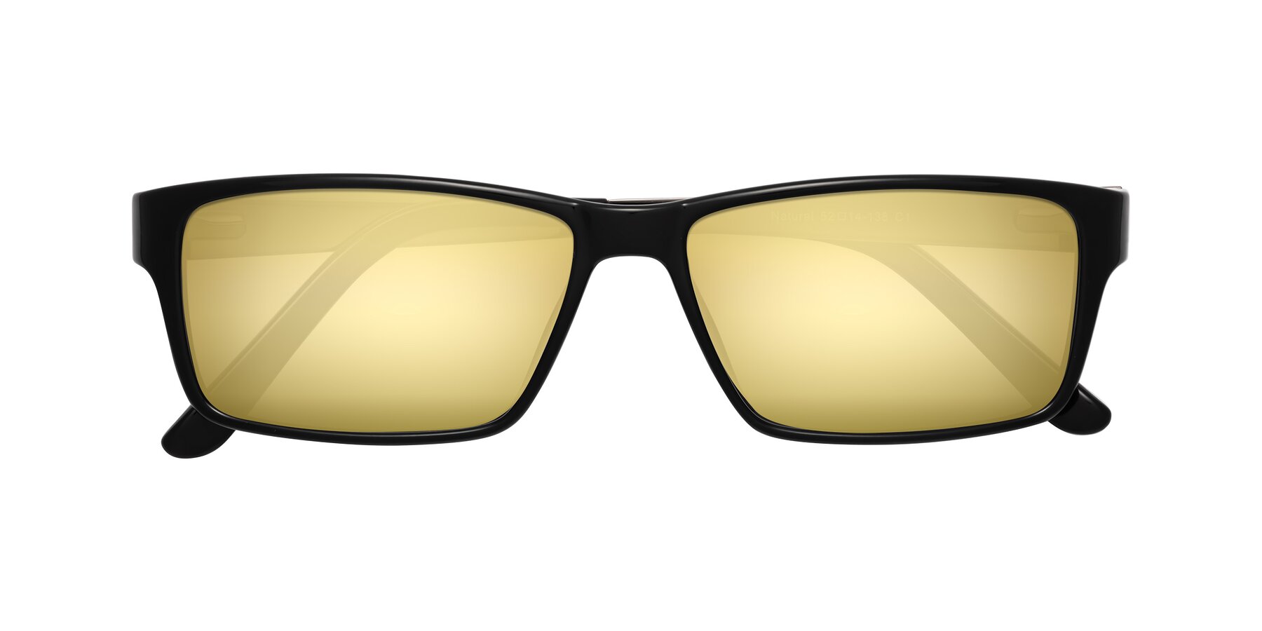 Folded Front of Natural in Black with Gold Mirrored Lenses