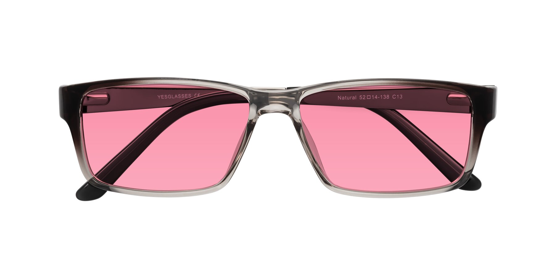 Folded Front of Natural in Gradient Gray with Pink Tinted Lenses