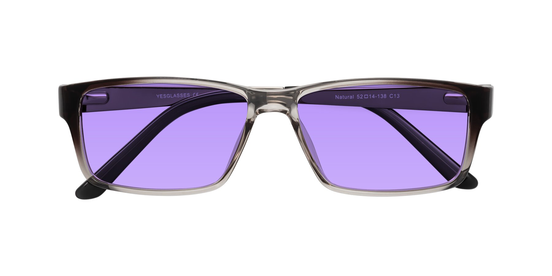 Folded Front of Natural in Gradient Gray with Medium Purple Tinted Lenses