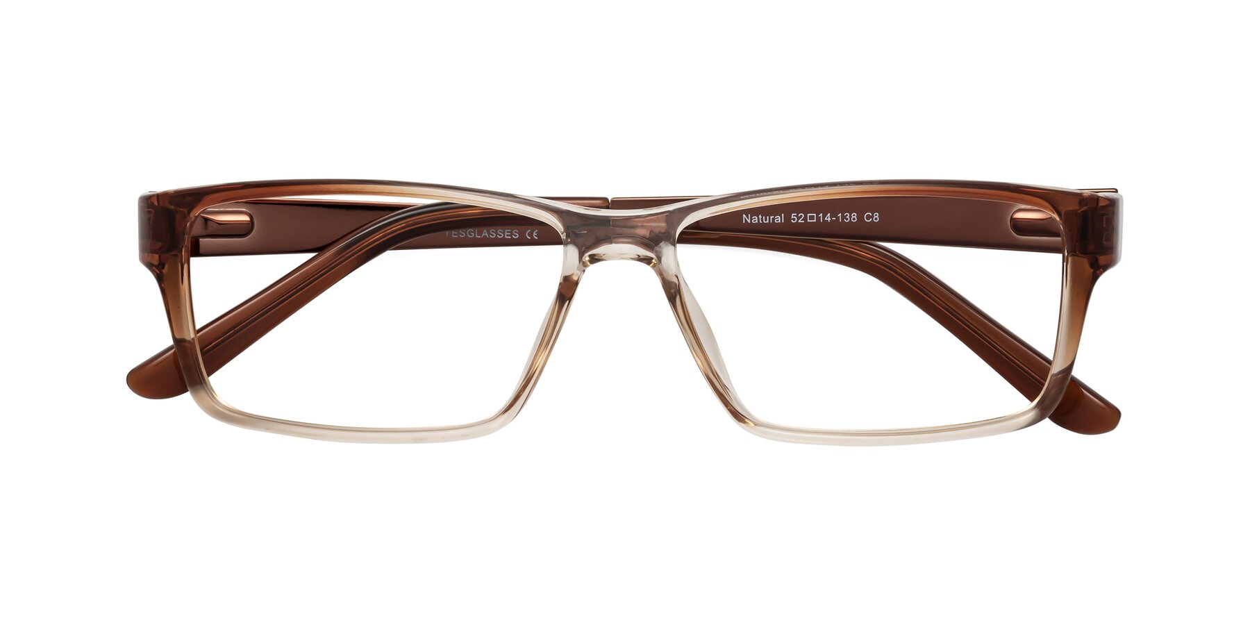 Folded Front of Natural in Gradient Brown with Clear Eyeglass Lenses