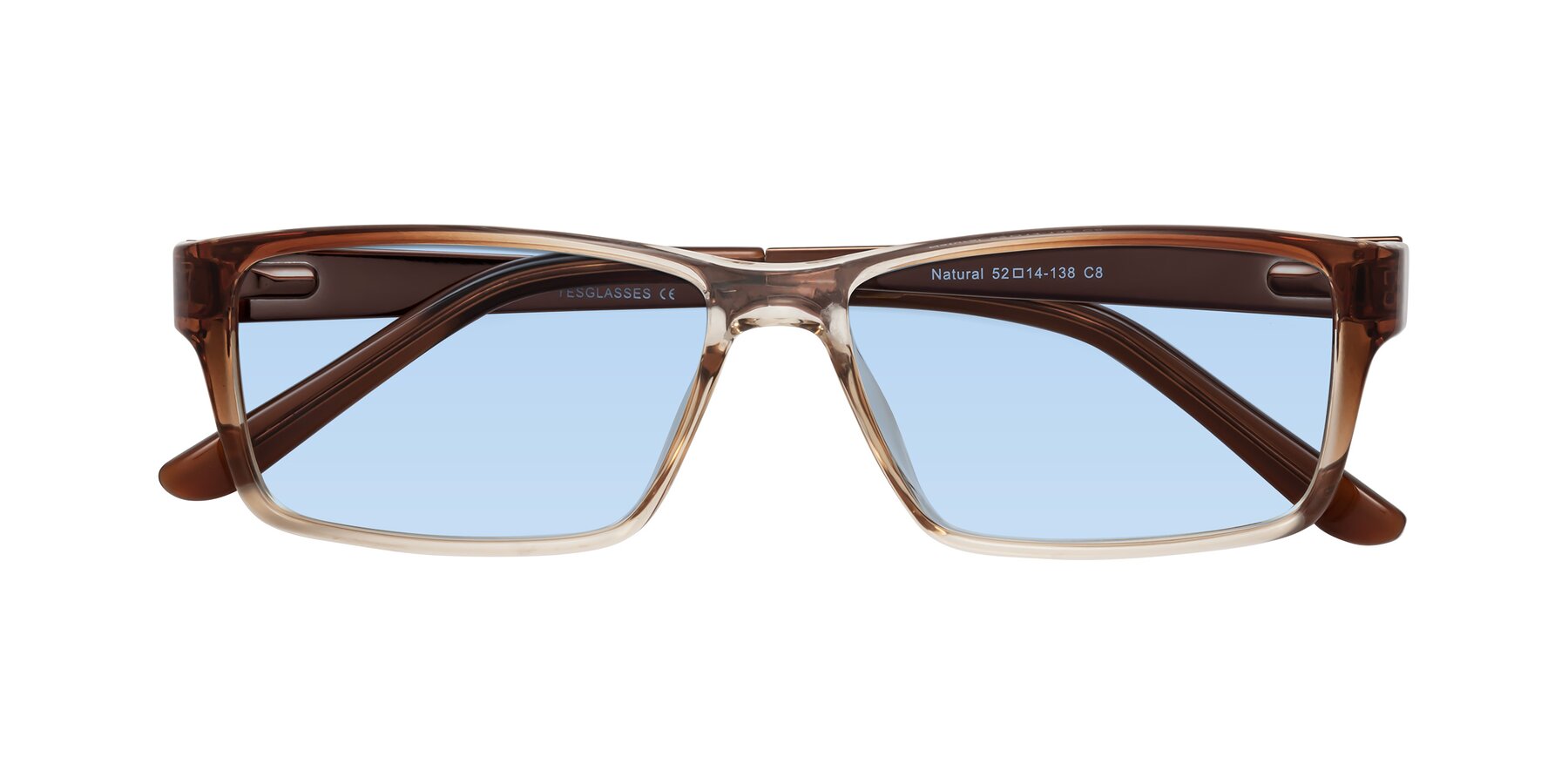 Folded Front of Natural in Gradient Brown with Light Blue Tinted Lenses