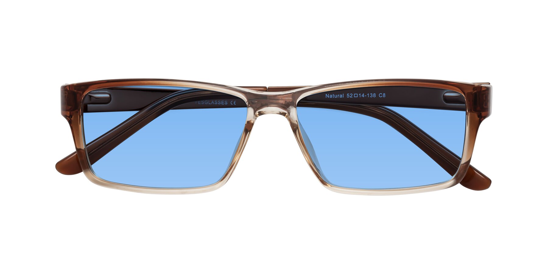 Folded Front of Natural in Gradient Brown with Medium Blue Tinted Lenses