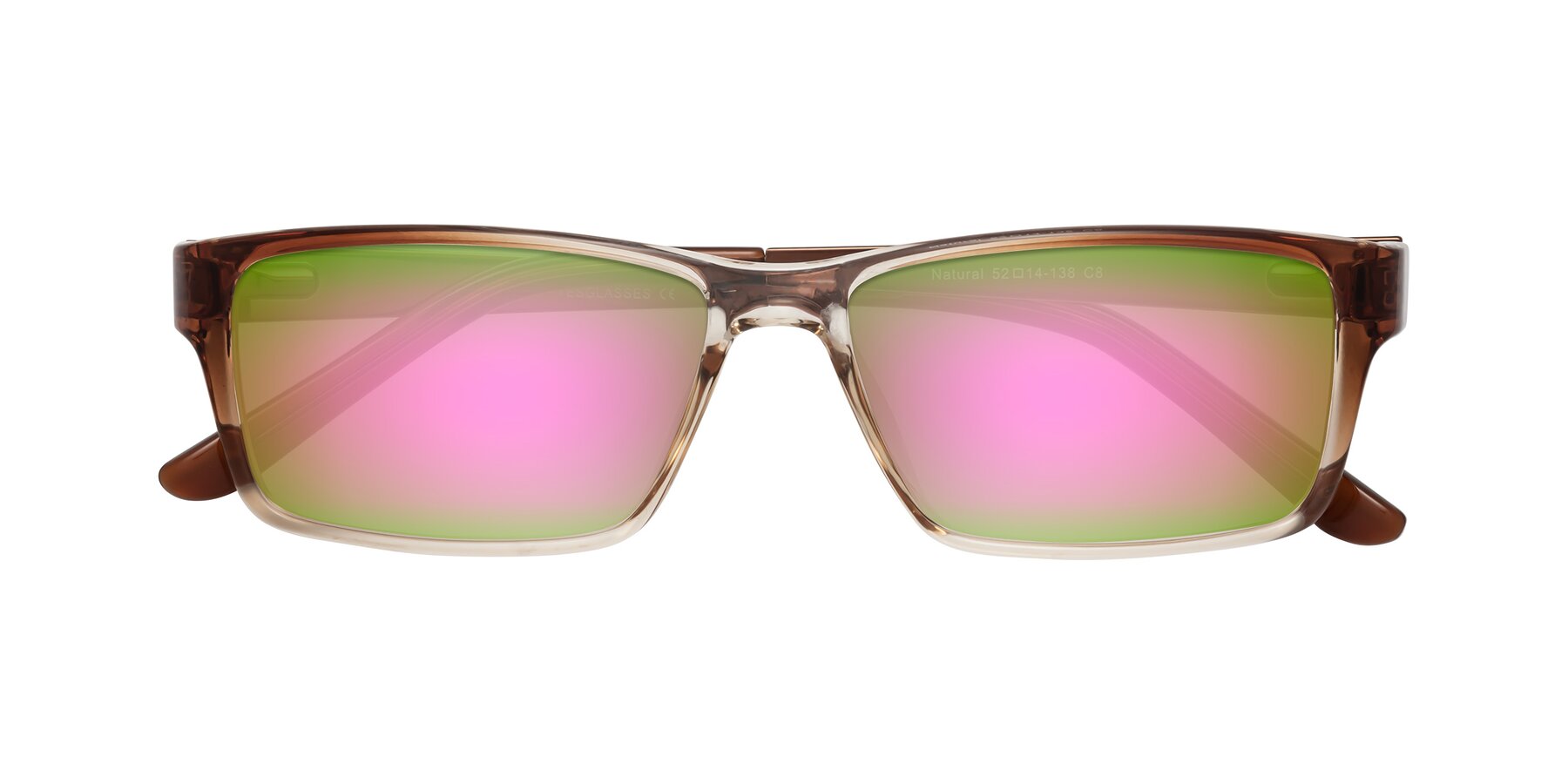 Folded Front of Natural in Gradient Brown with Pink Mirrored Lenses