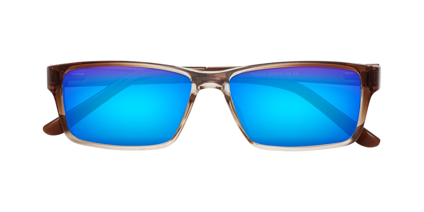 Folded Front of Natural in Gradient Brown with Blue Mirrored Lenses