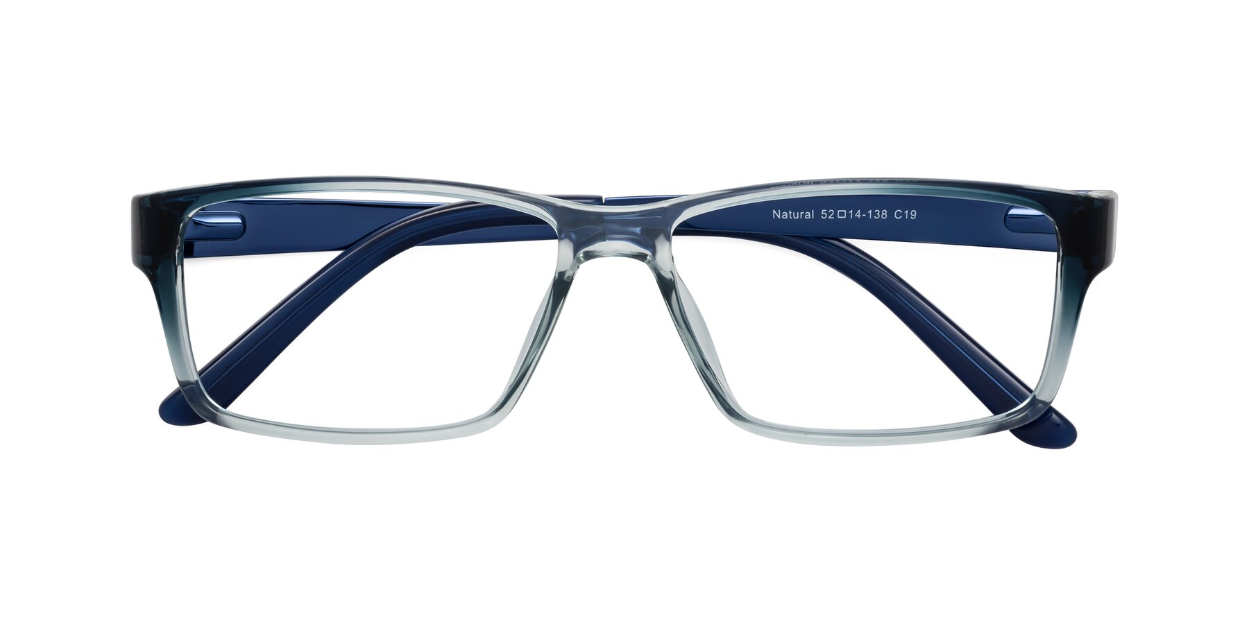 Folded Front of Natural in Gradient Blue with Clear Eyeglass Lenses