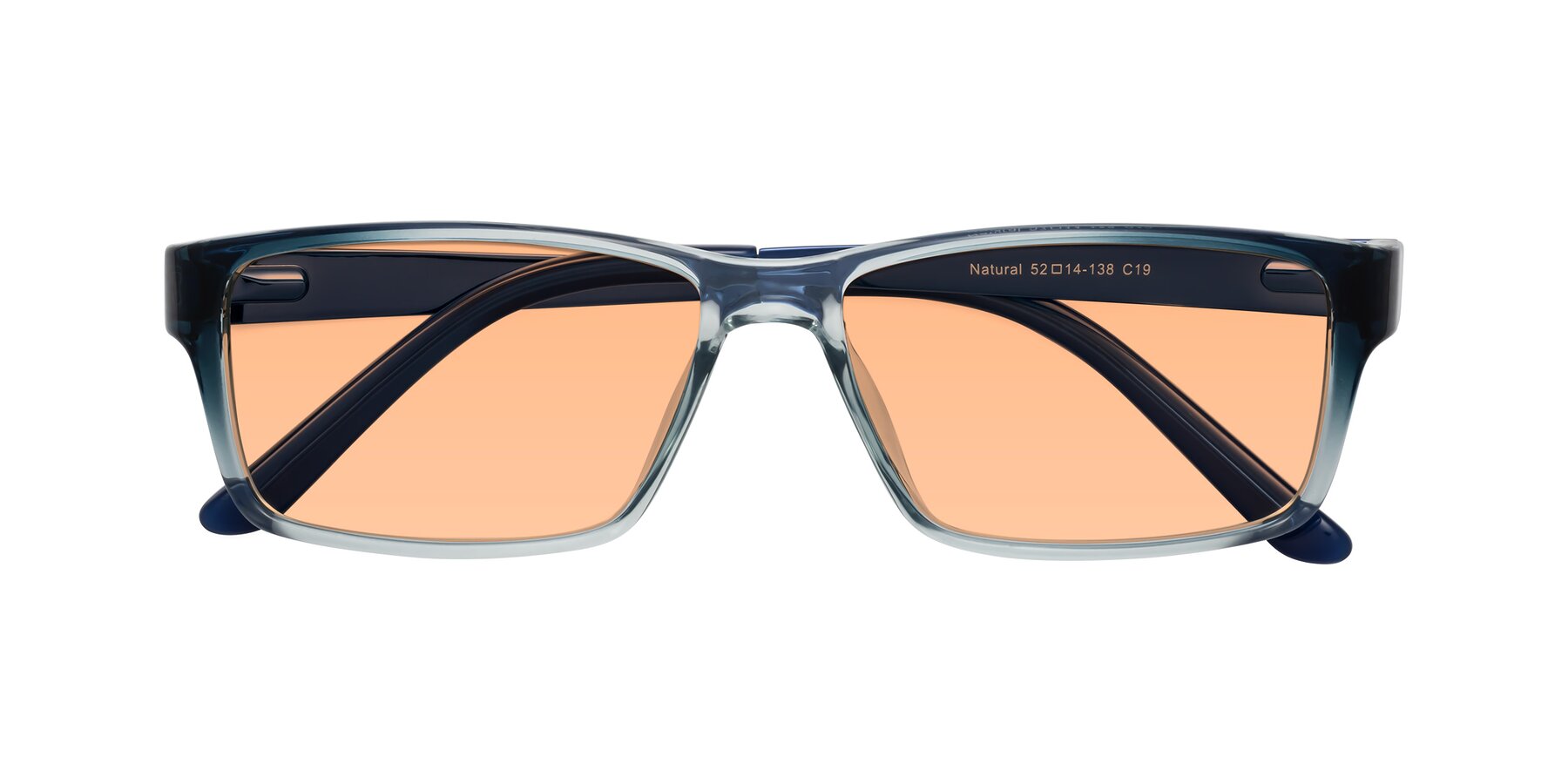 Folded Front of Natural in Gradient Blue with Light Orange Tinted Lenses