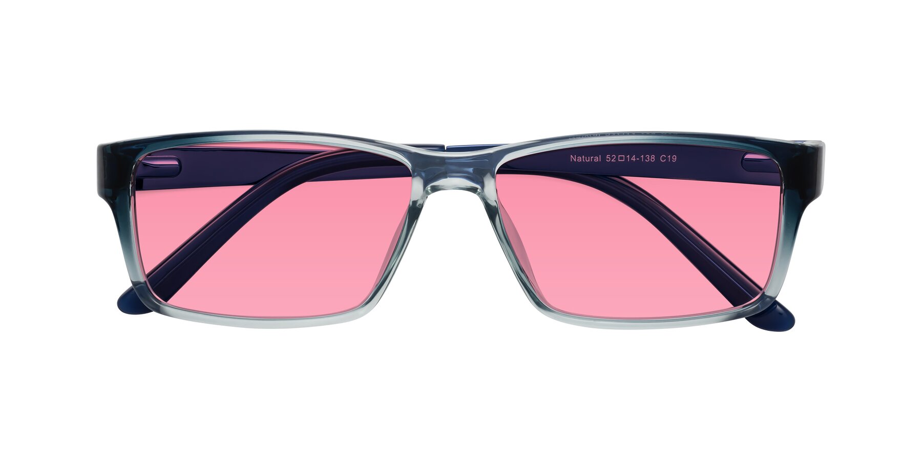 Folded Front of Natural in Gradient Blue with Pink Tinted Lenses