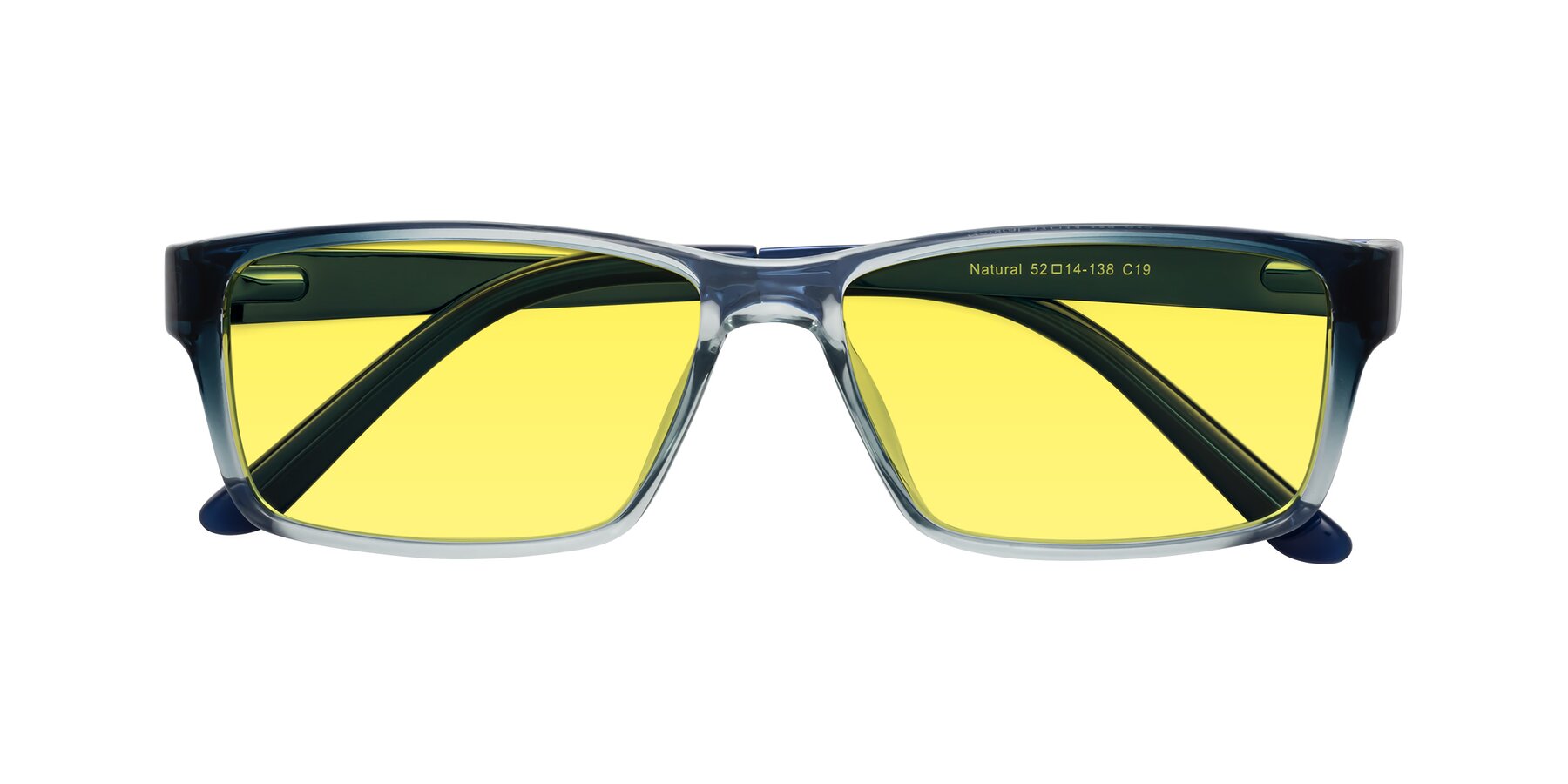 Folded Front of Natural in Gradient Blue with Medium Yellow Tinted Lenses