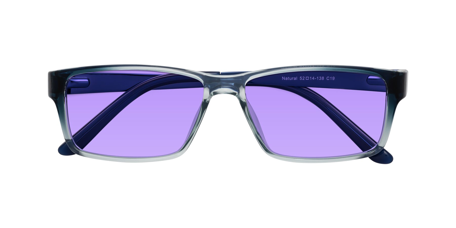 Folded Front of Natural in Gradient Blue with Medium Purple Tinted Lenses