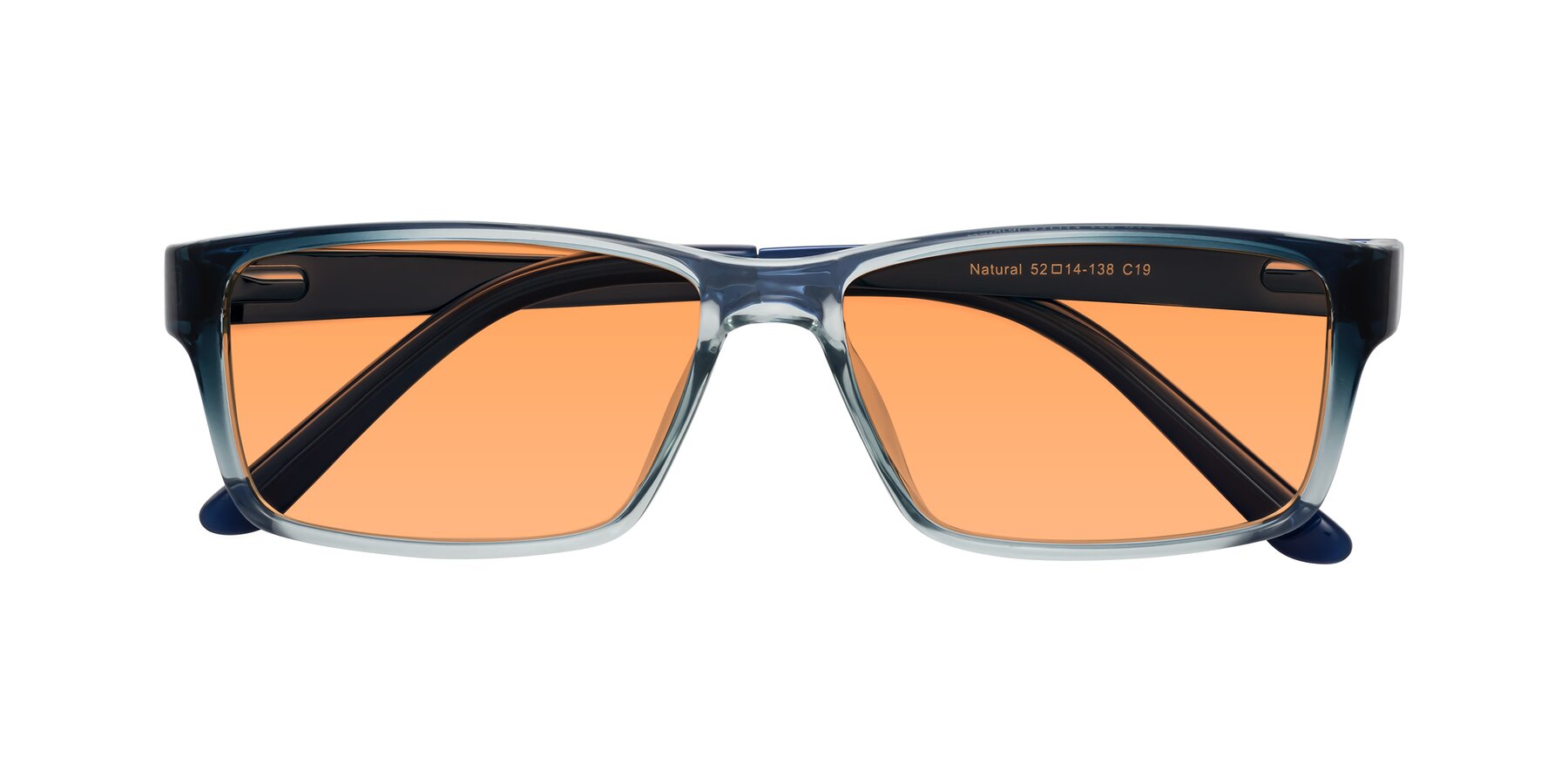 Folded Front of Natural in Gradient Blue with Medium Orange Tinted Lenses