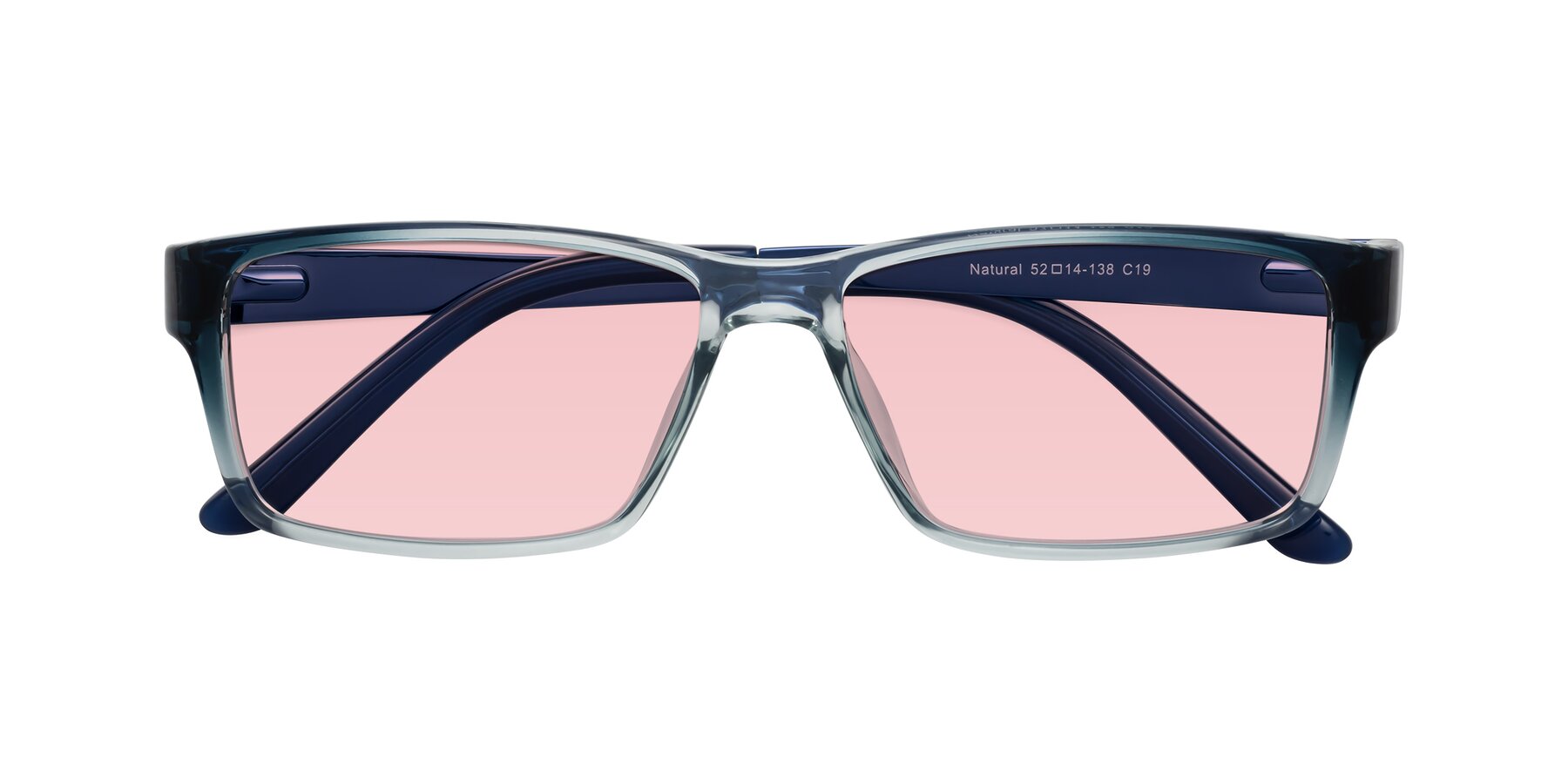 Folded Front of Natural in Gradient Blue with Light Garnet Tinted Lenses