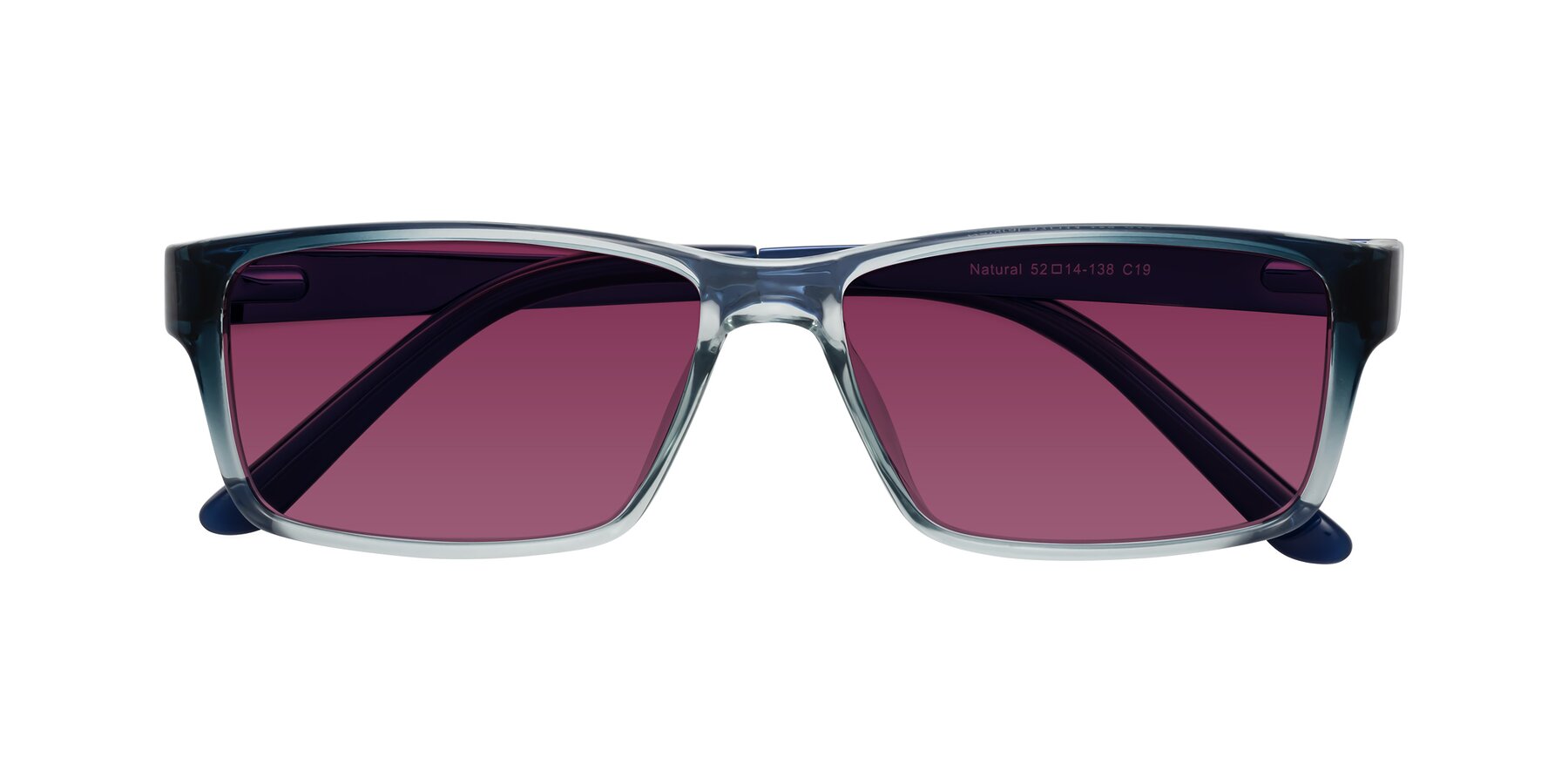 Folded Front of Natural in Gradient Blue with Wine Tinted Lenses