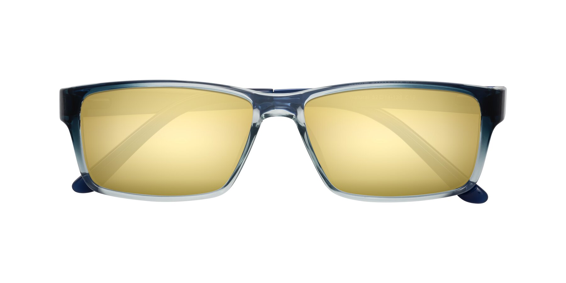 Folded Front of Natural in Gradient Blue with Gold Mirrored Lenses