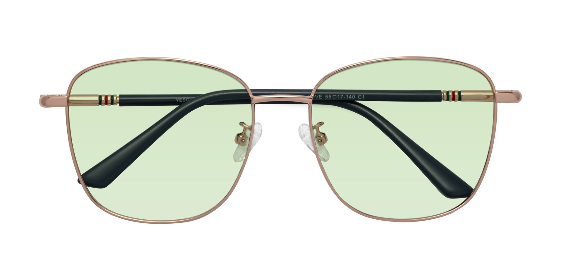 Folded Front of Love in Gold with Light Green Tinted Lenses