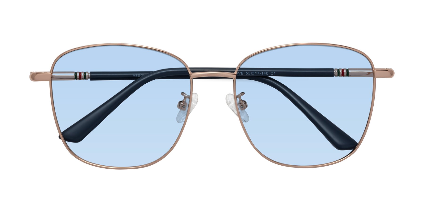 Folded Front of Love in Gold with Light Blue Tinted Lenses