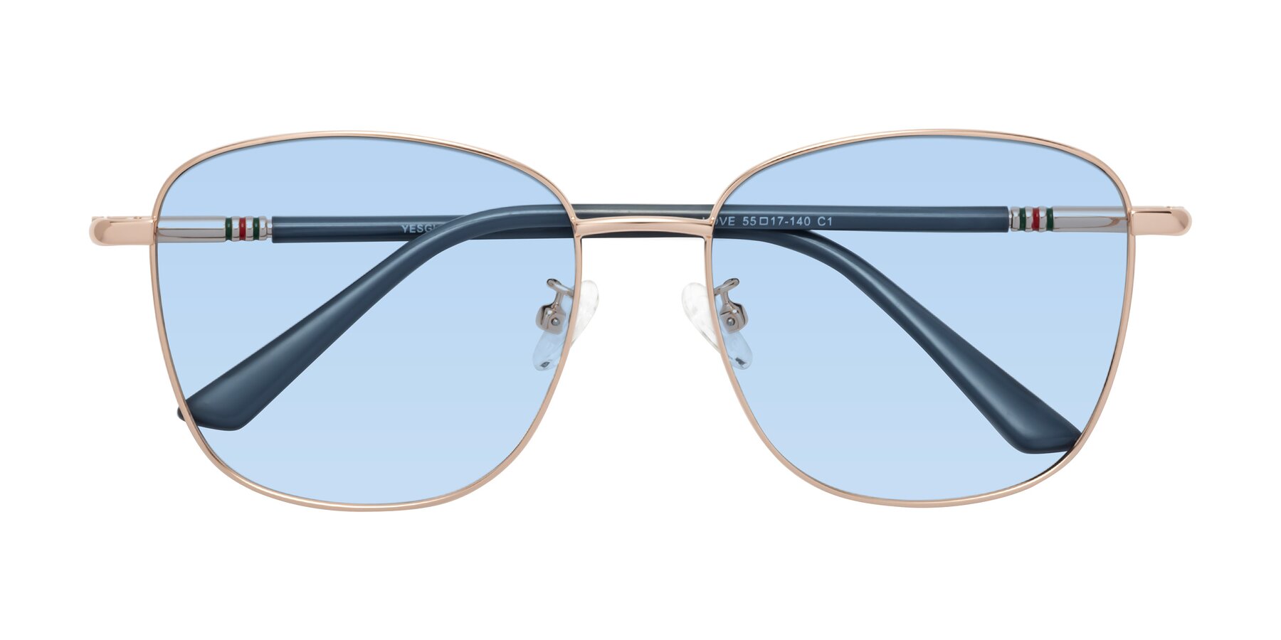 Folded Front of Love in Gold with Light Blue Tinted Lenses