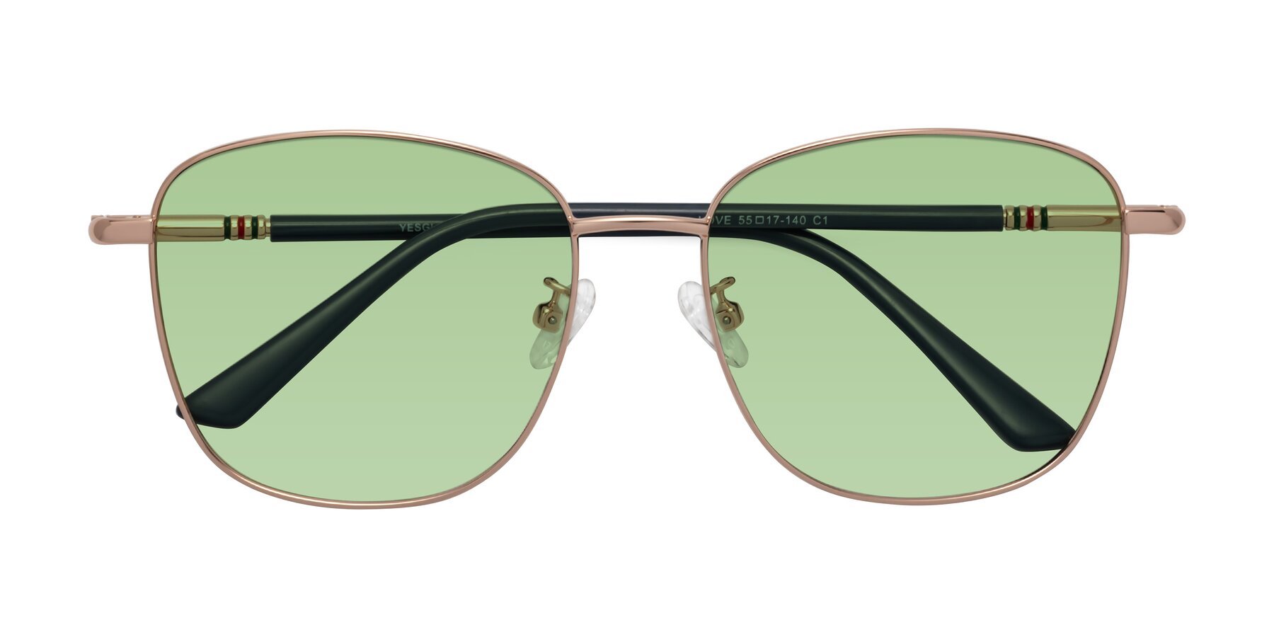 Folded Front of Love in Gold with Medium Green Tinted Lenses