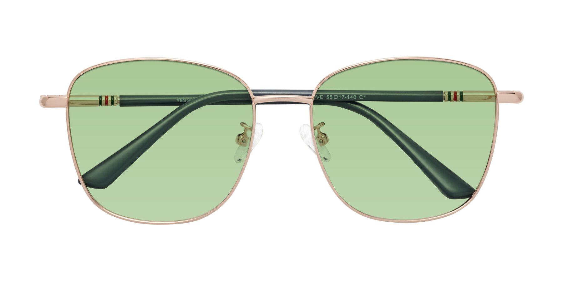 Folded Front of Love in Gold with Medium Green Tinted Lenses