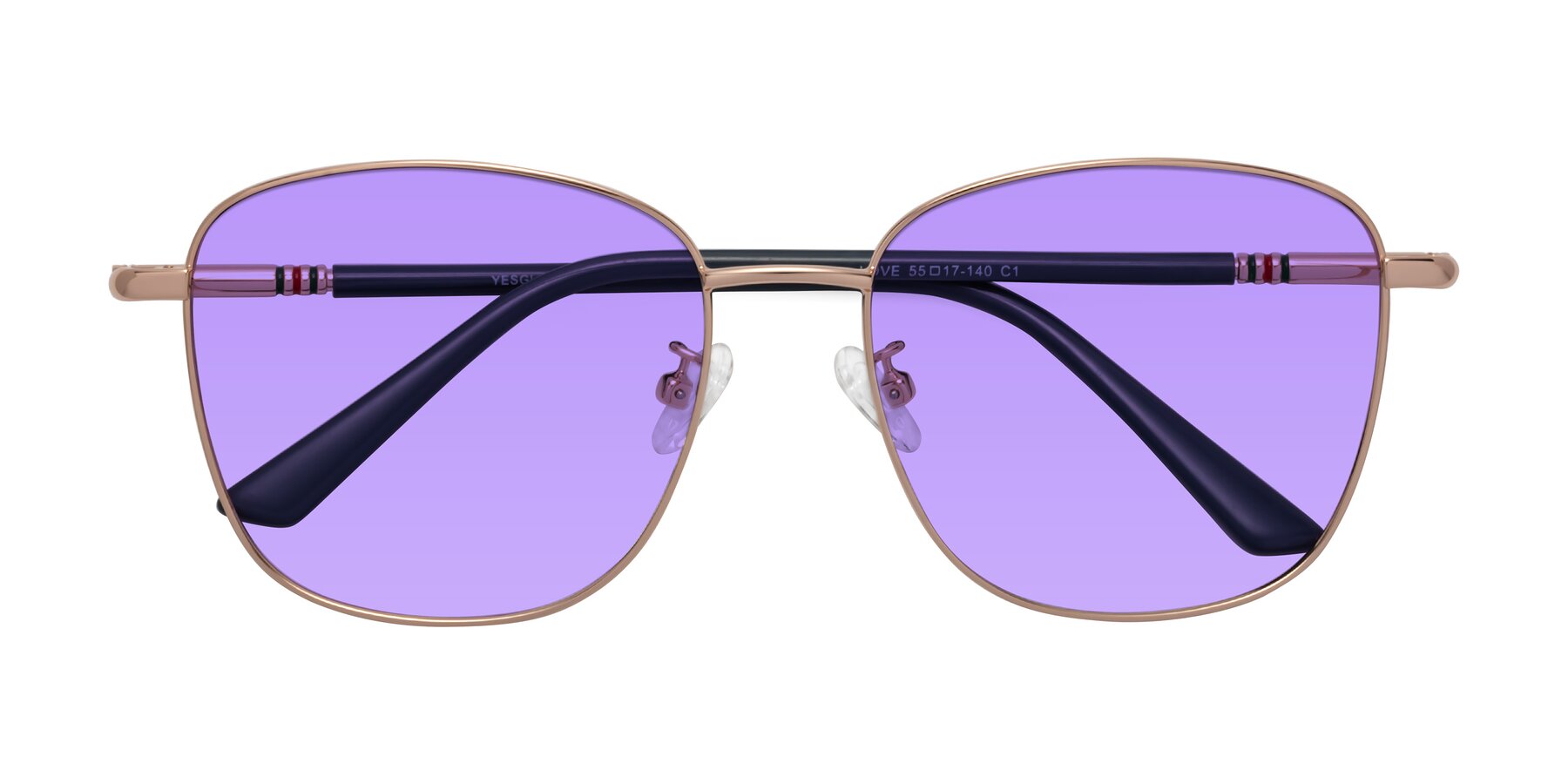 Folded Front of Love in Gold with Medium Purple Tinted Lenses