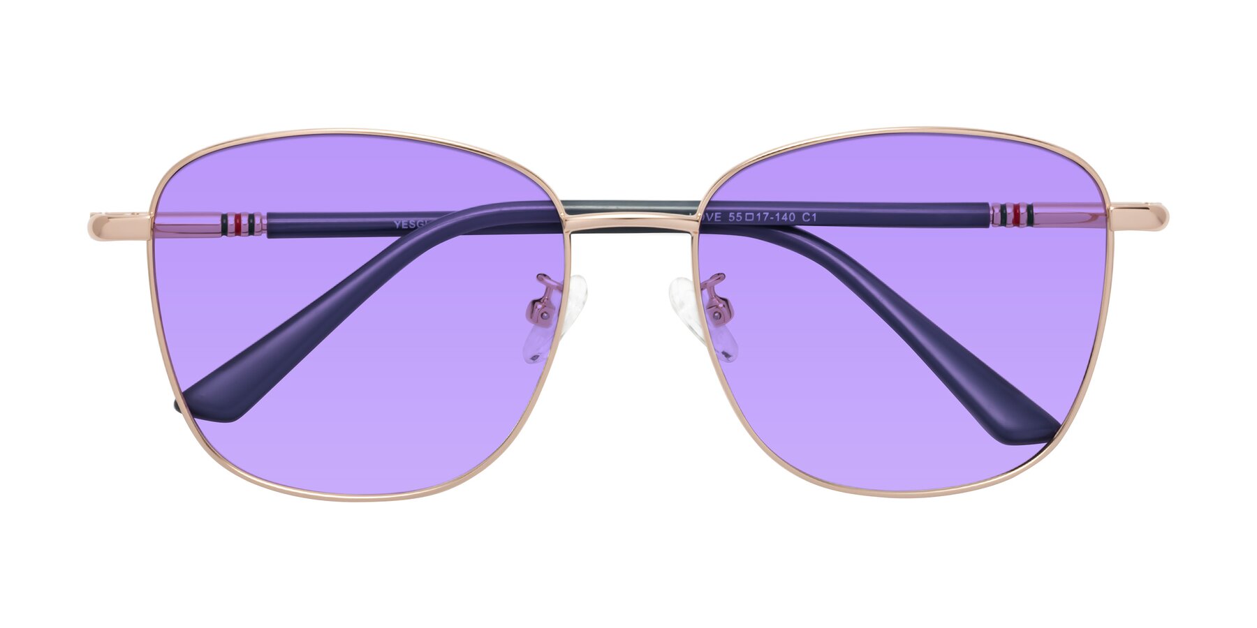 Folded Front of Love in Gold with Medium Purple Tinted Lenses