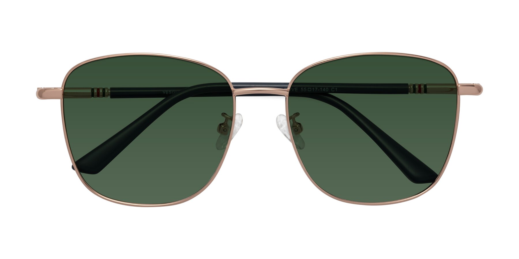 Folded Front of Love in Gold with Green Tinted Lenses