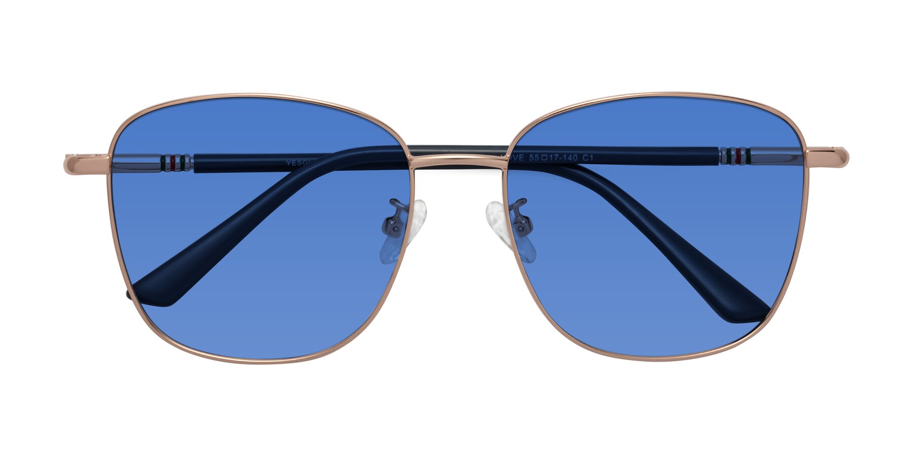 Folded Front of Love in Gold with Blue Tinted Lenses