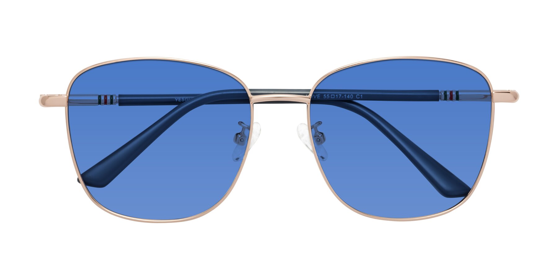 Folded Front of Love in Gold with Blue Tinted Lenses