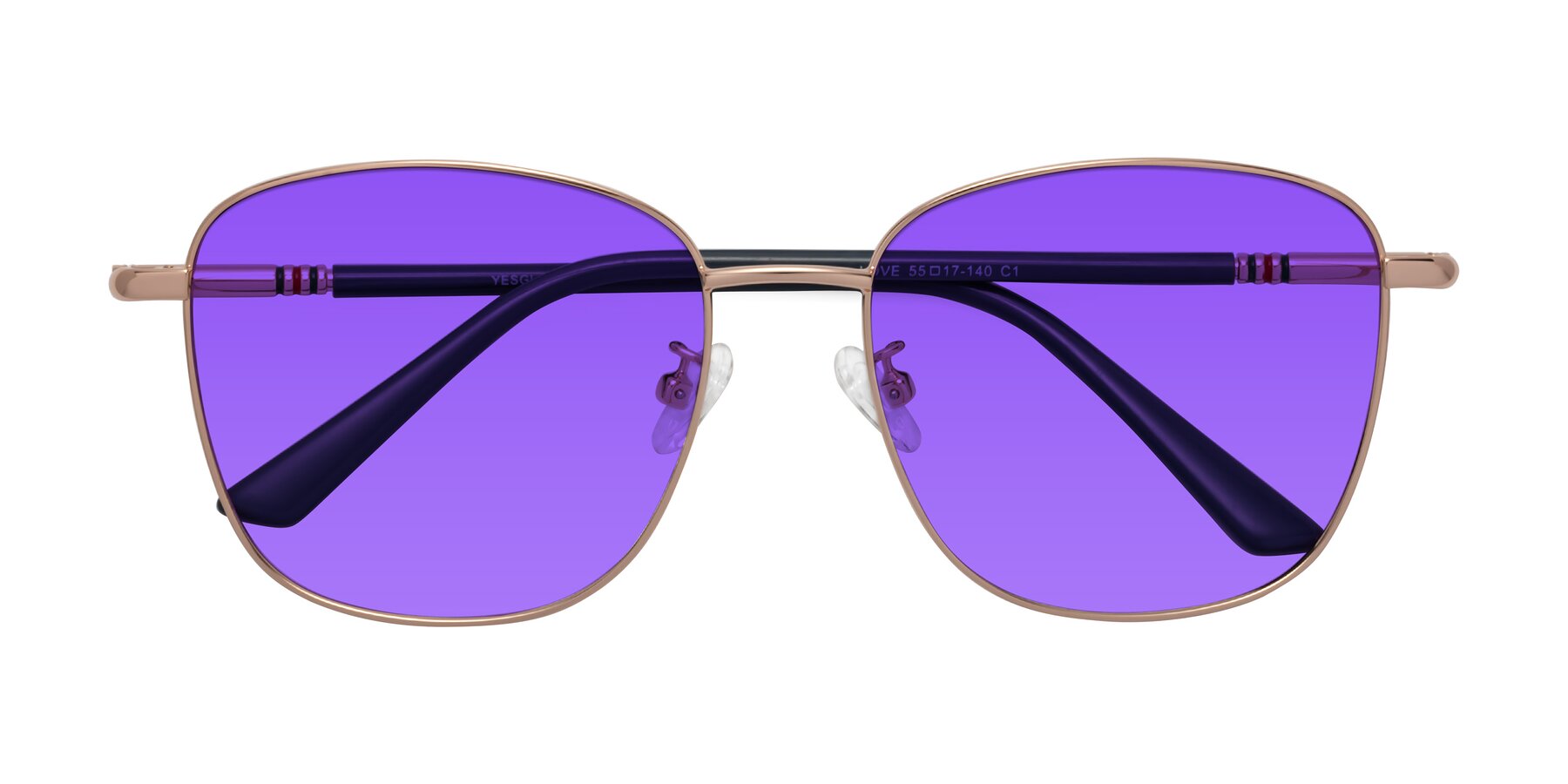 Folded Front of Love in Gold with Purple Tinted Lenses