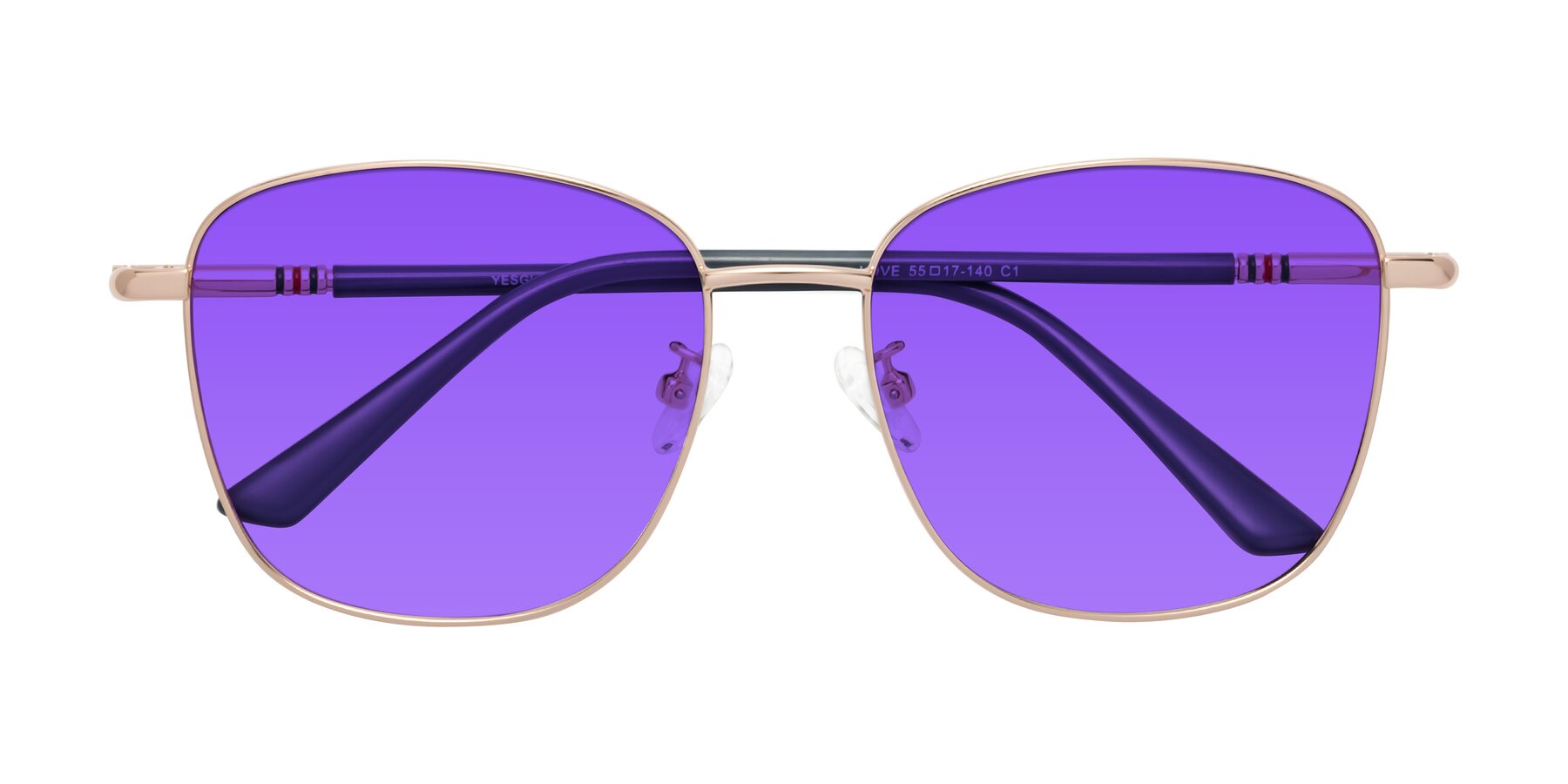 Folded Front of Love in Gold with Purple Tinted Lenses
