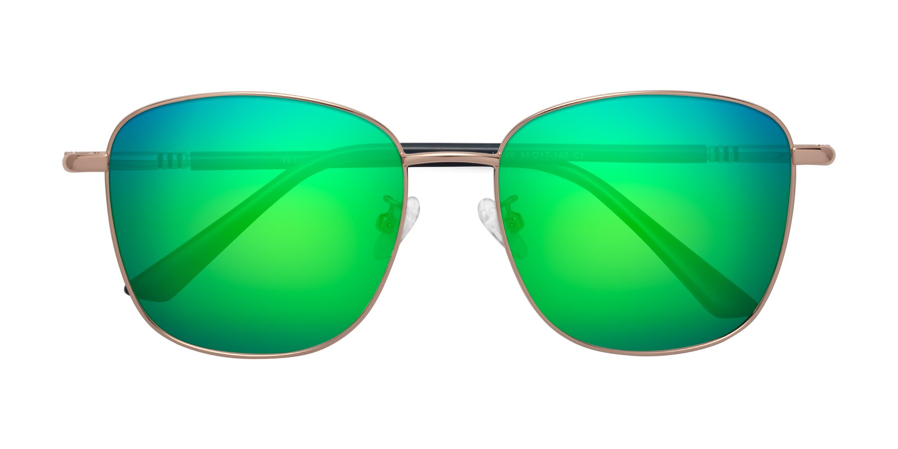 Folded Front of Love in Gold with Green Mirrored Lenses