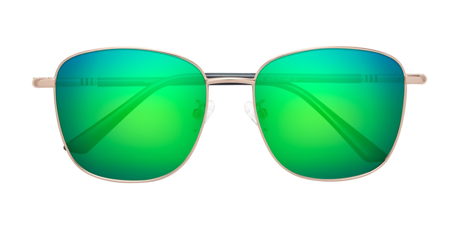 Folded Front of Love in Gold with Green Mirrored Lenses