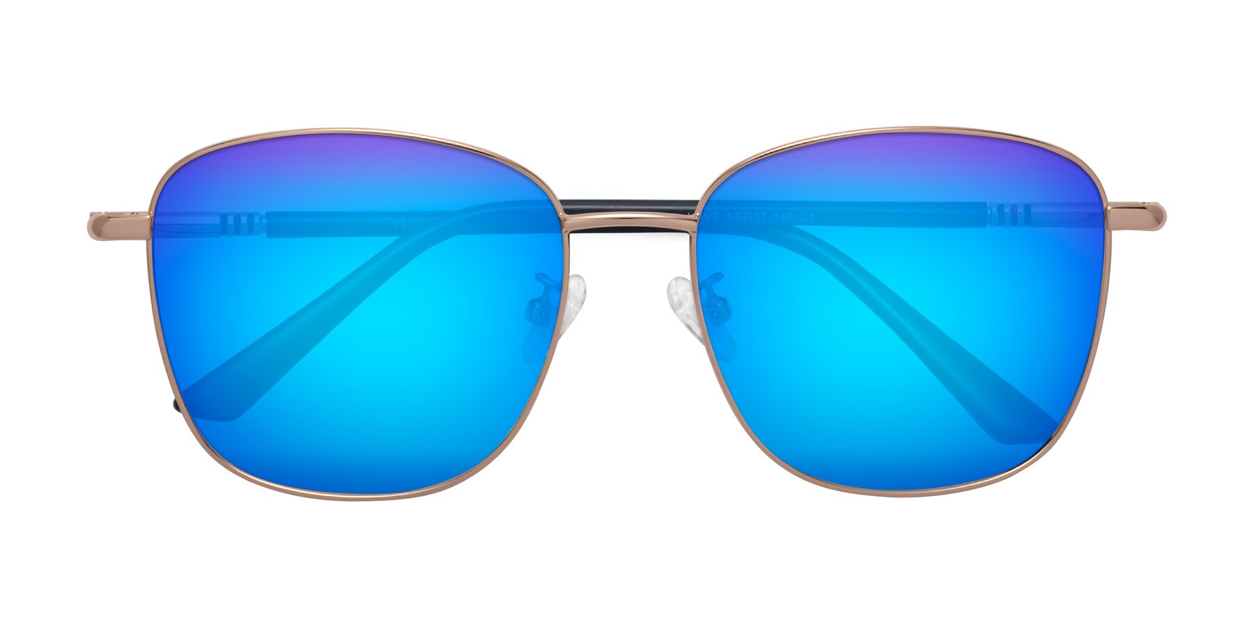 Folded Front of Love in Gold with Blue Mirrored Lenses