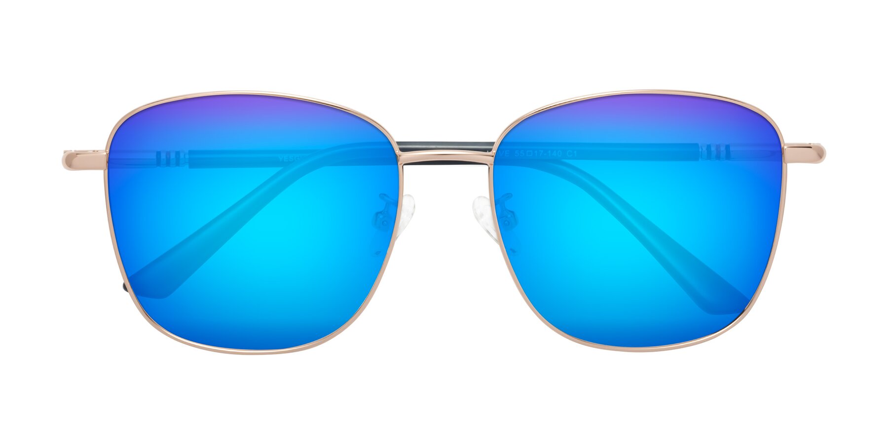 Folded Front of Love in Gold with Blue Mirrored Lenses