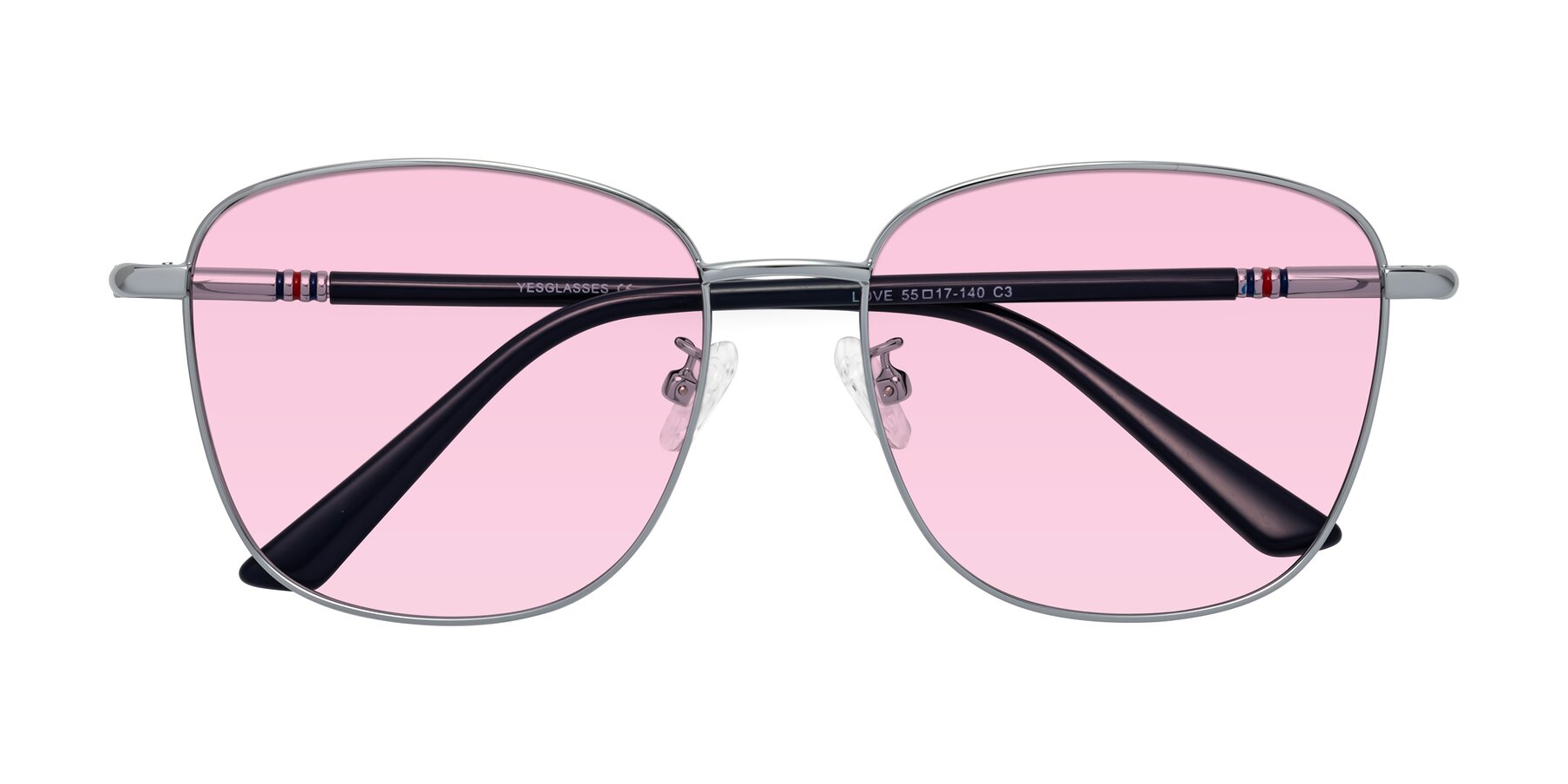 Folded Front of Love in Silver with Light Pink Tinted Lenses