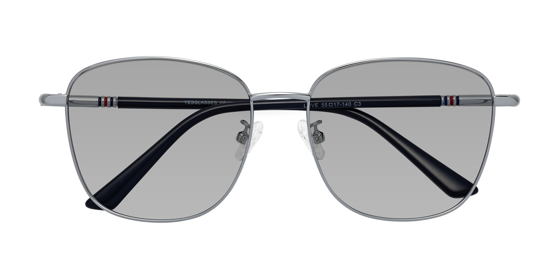 Folded Front of Love in Silver with Light Gray Tinted Lenses