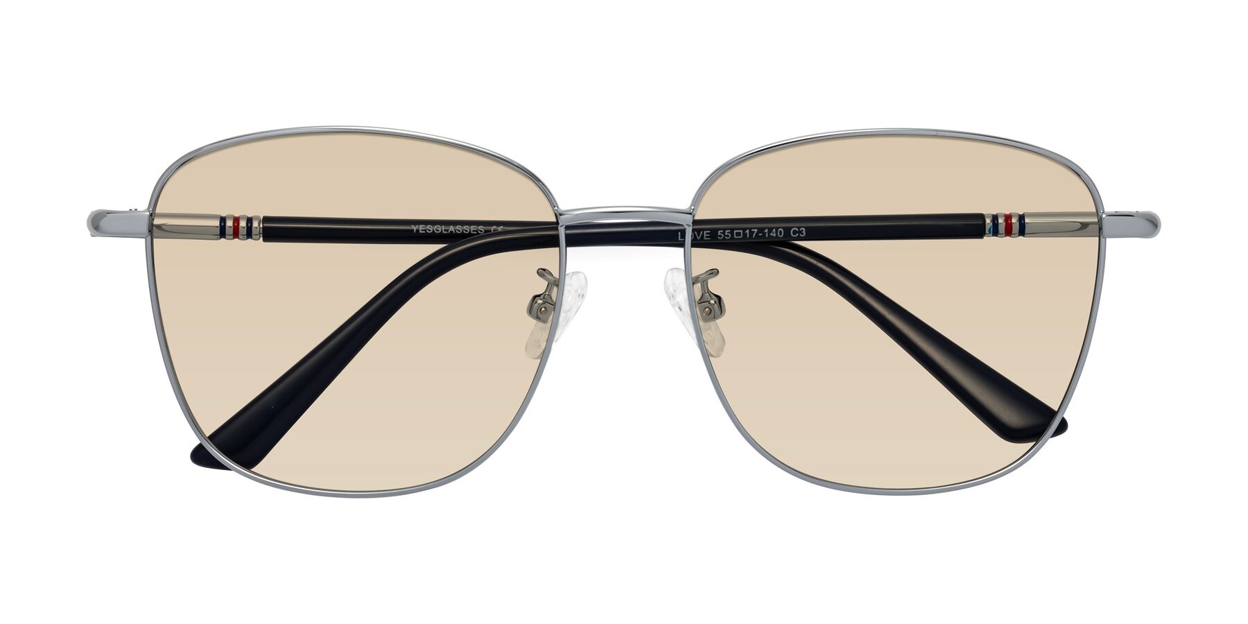 Folded Front of Love in Silver with Light Brown Tinted Lenses