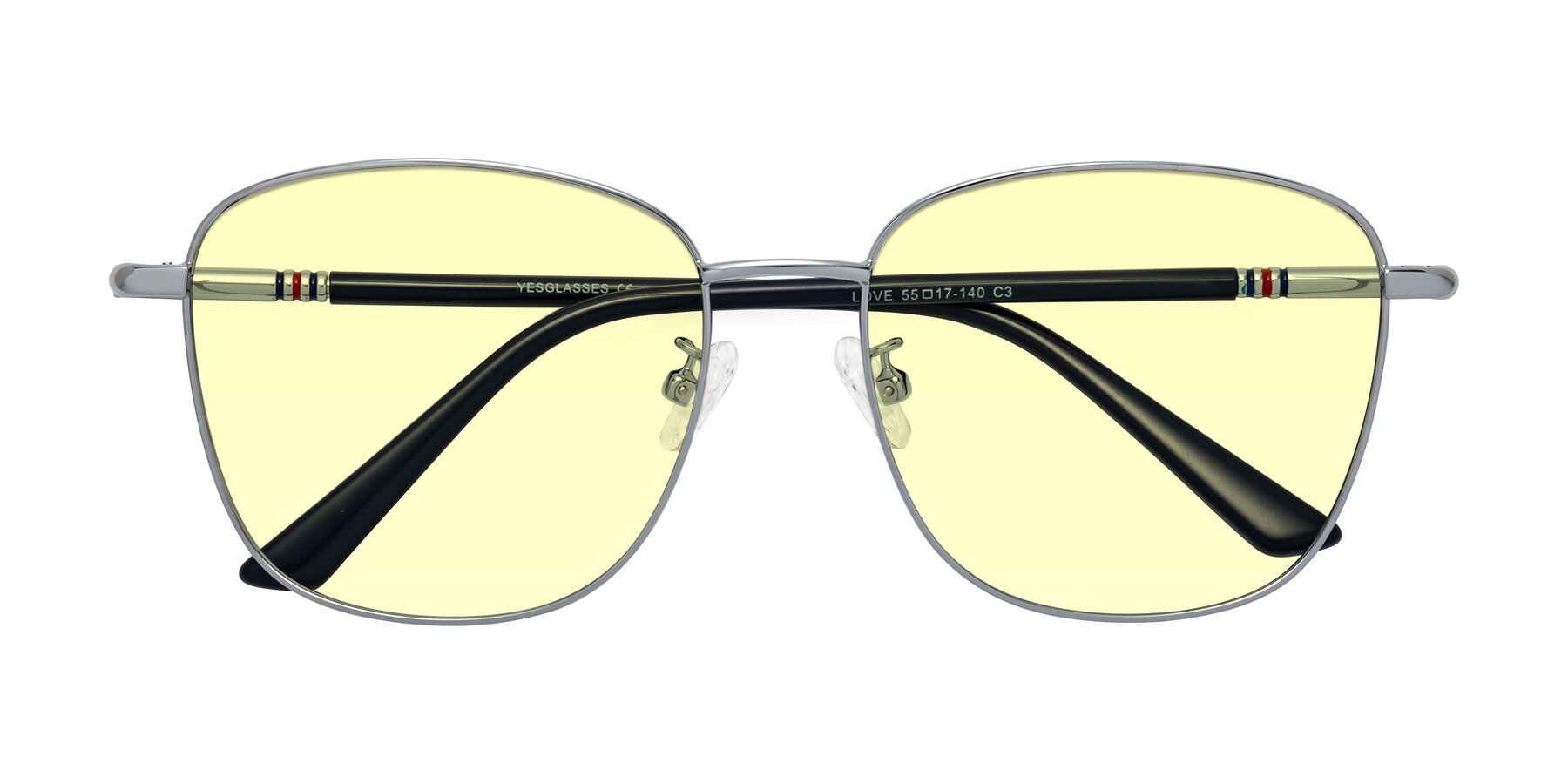 Folded Front of Love in Silver with Light Yellow Tinted Lenses