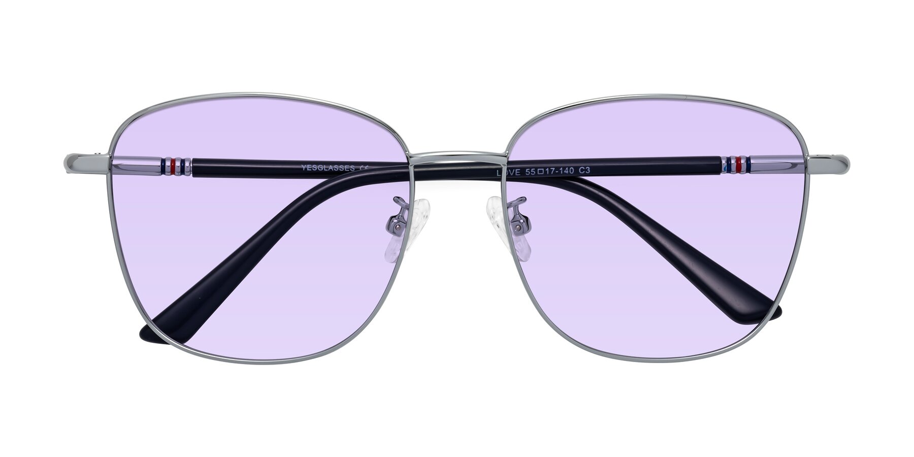 Folded Front of Love in Silver with Light Purple Tinted Lenses