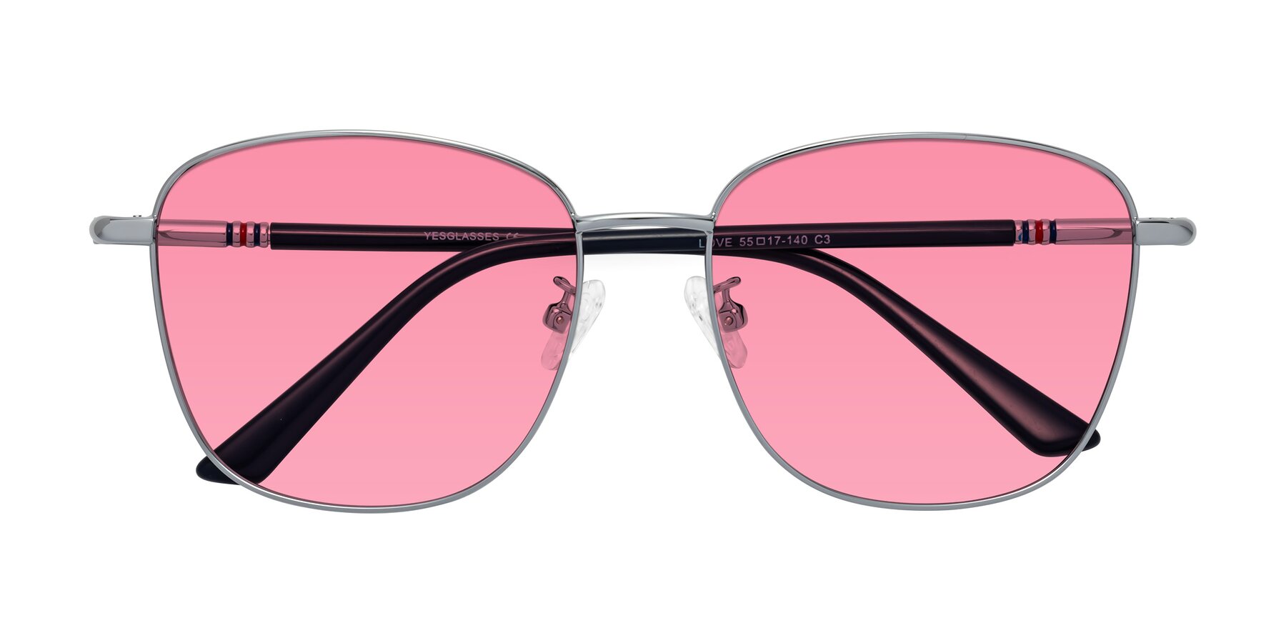 Folded Front of Love in Silver with Pink Tinted Lenses