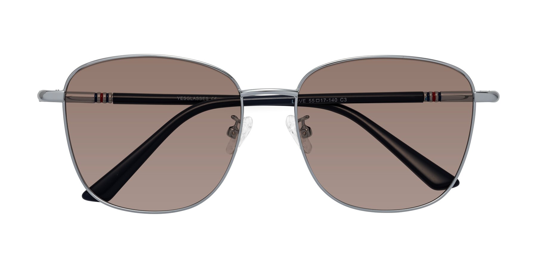 Folded Front of Love in Silver with Medium Brown Tinted Lenses