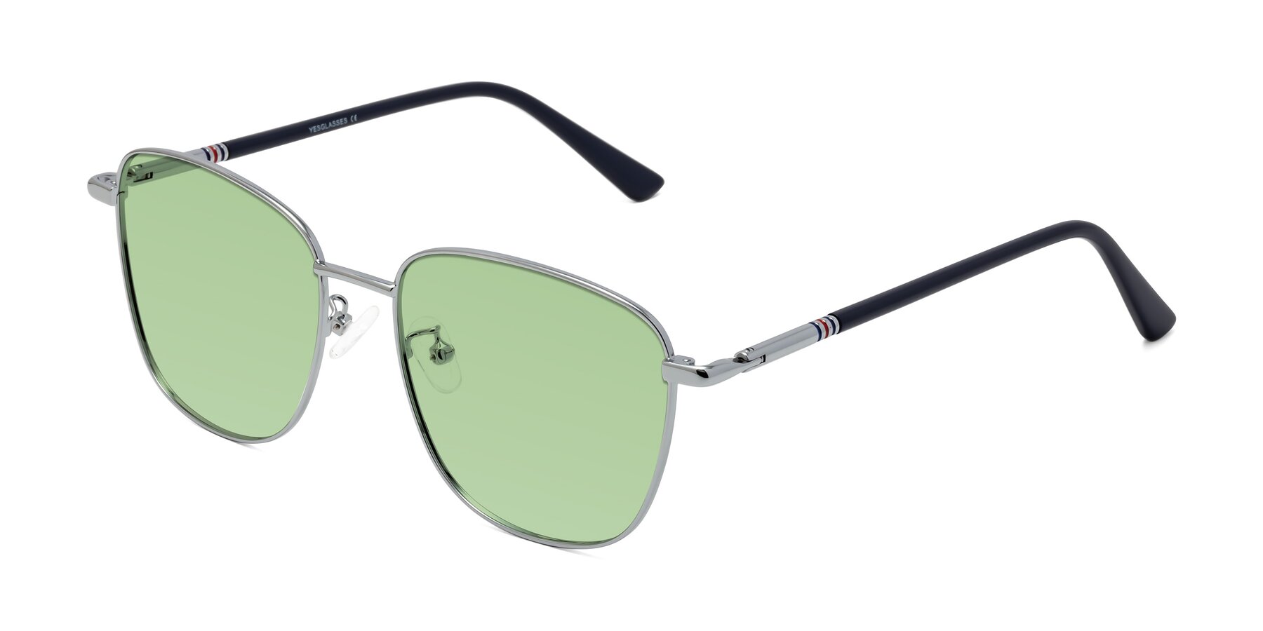 Angle of Love in Silver with Medium Green Tinted Lenses