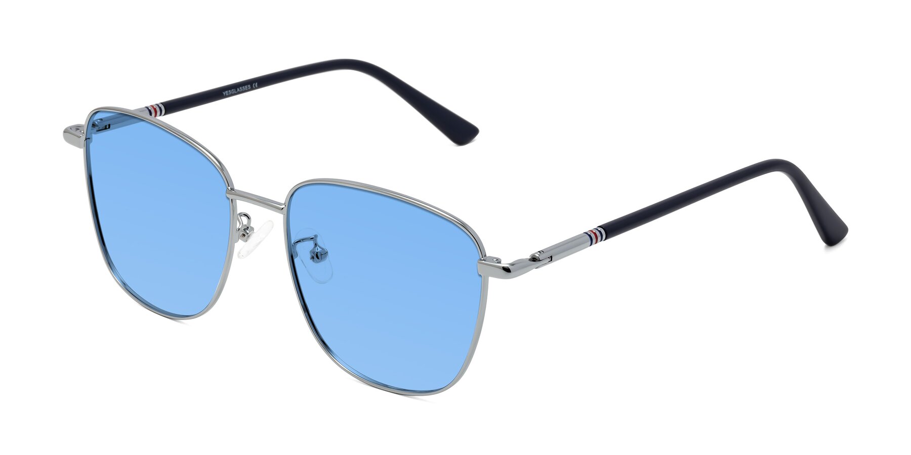 Angle of Love in Silver with Medium Blue Tinted Lenses