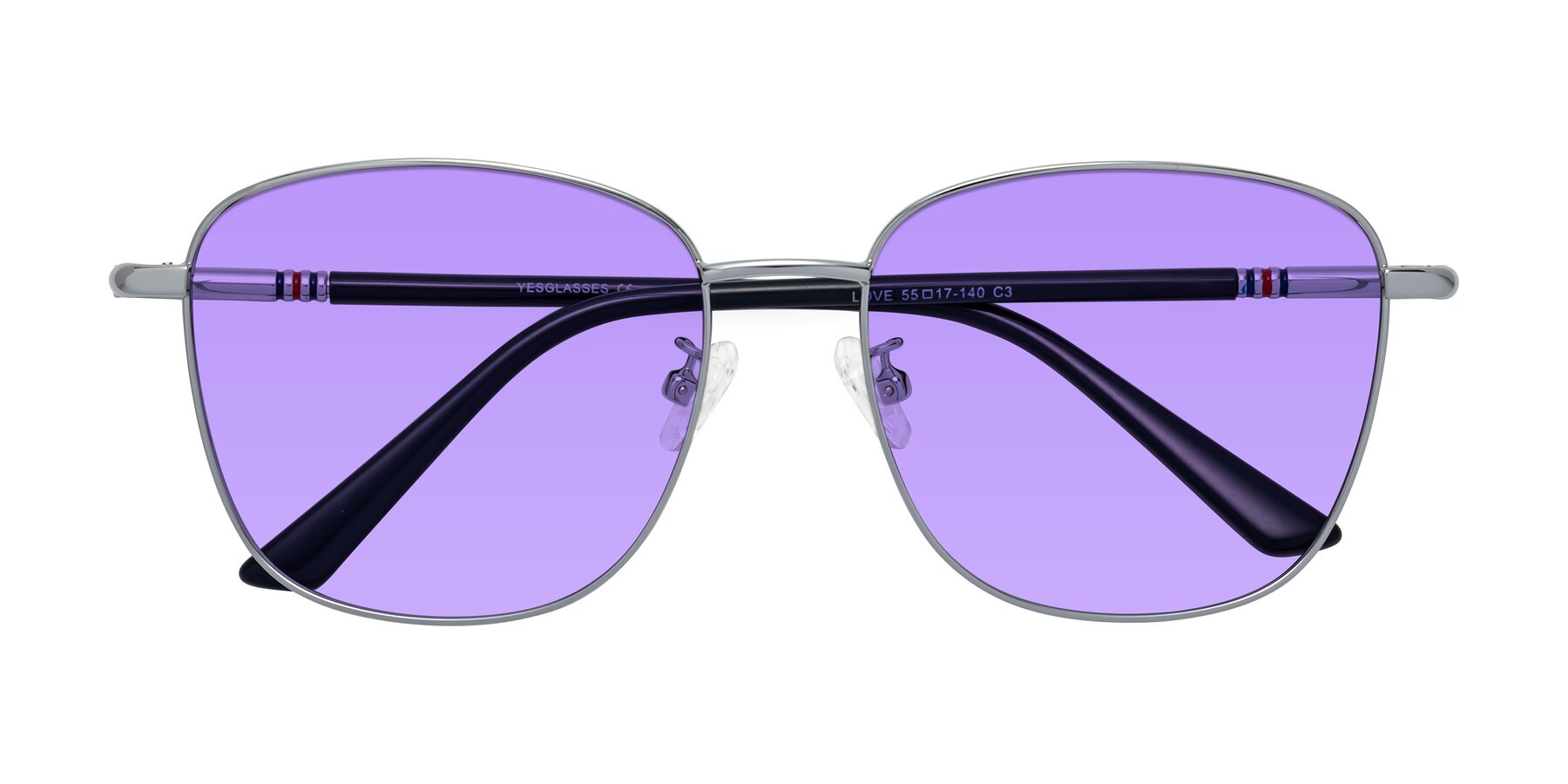 Folded Front of Love in Silver with Medium Purple Tinted Lenses