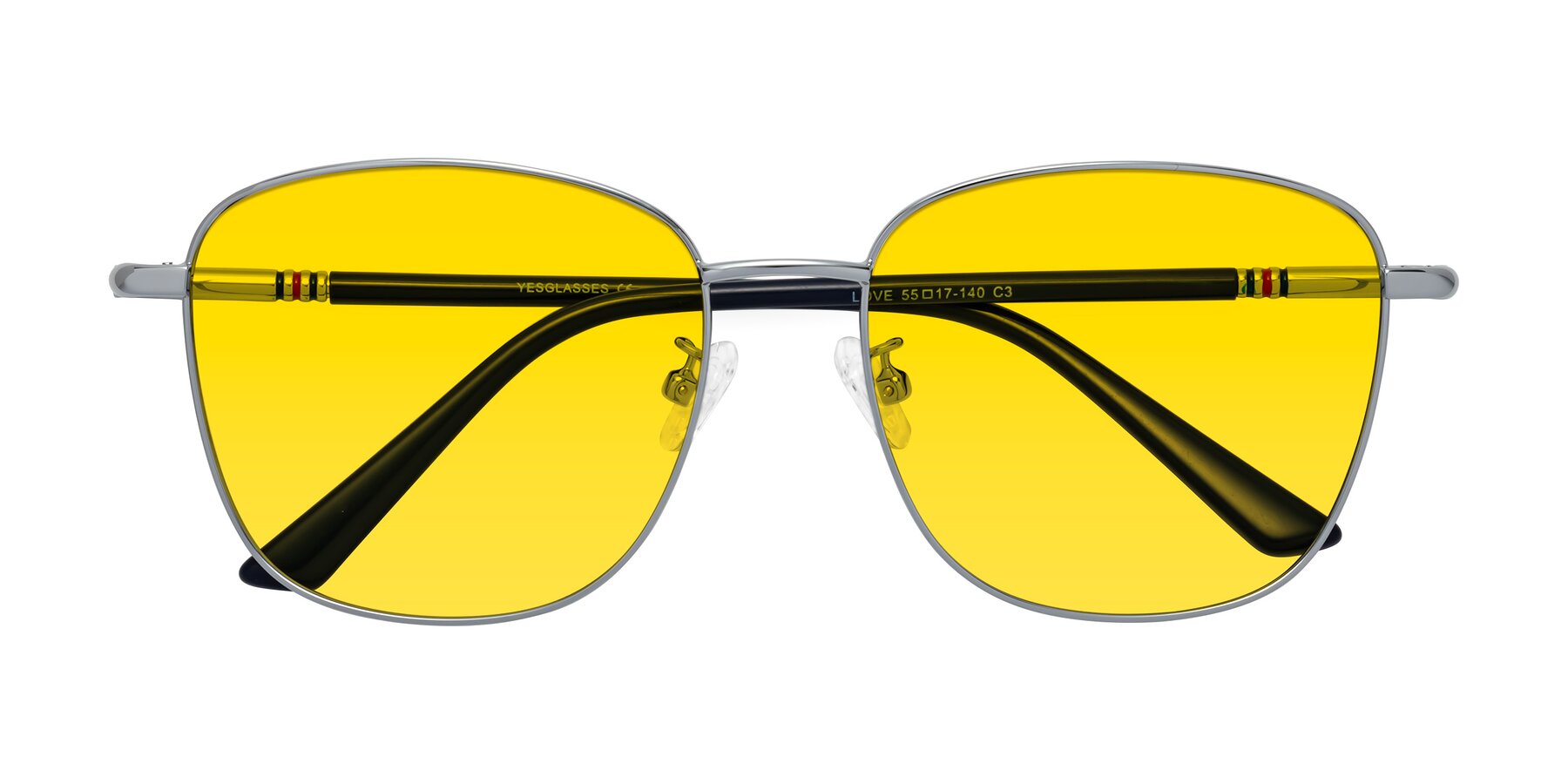 Folded Front of Love in Silver with Yellow Tinted Lenses