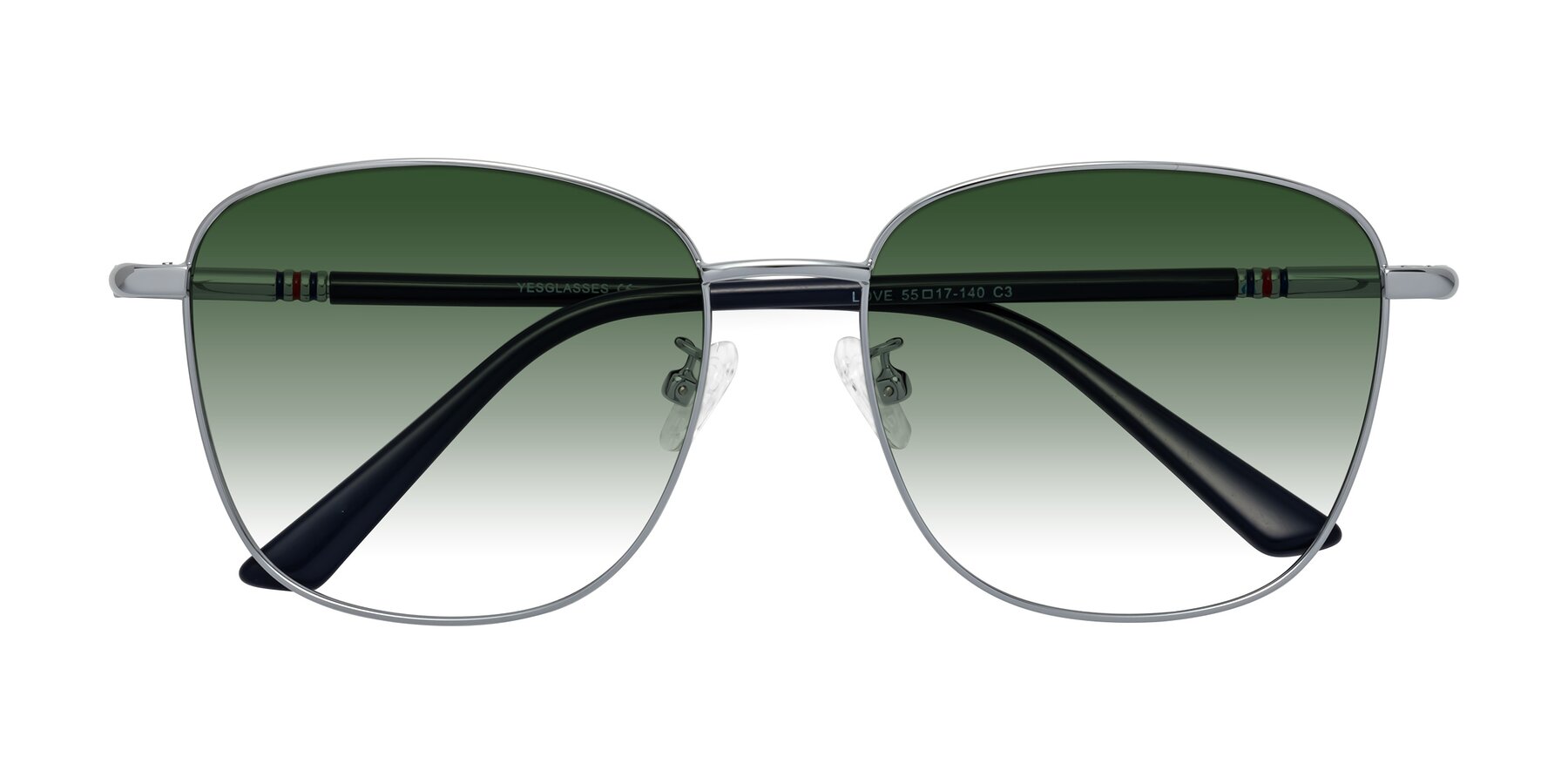 Folded Front of Love in Silver with Green Gradient Lenses