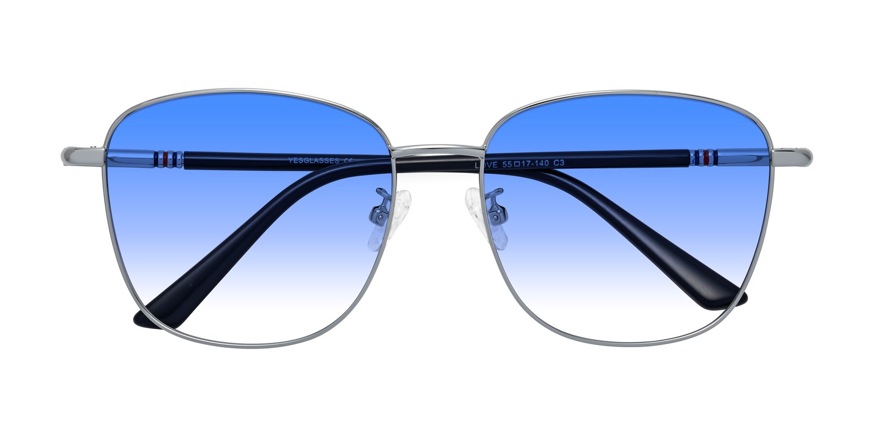 Folded Front of Love in Silver with Blue Gradient Lenses